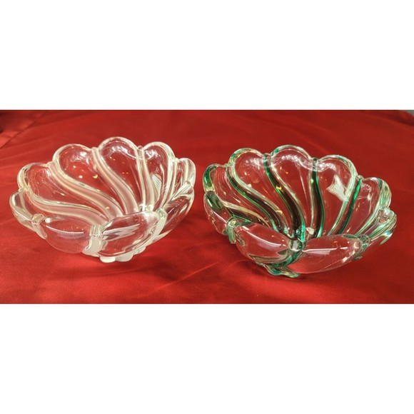 Dessert Candy Dish Nut Bowls MIKASA Crystal Green&Frosted Swirl Stripe Scalloped - Picture 6 of 12